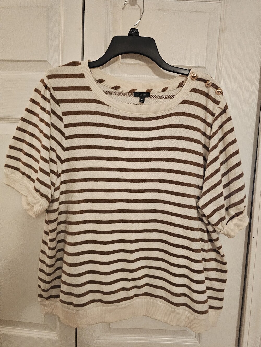 Talbots Cotton Pull Over Short Sleeved Top With Gold Button Accents Sz Xl
